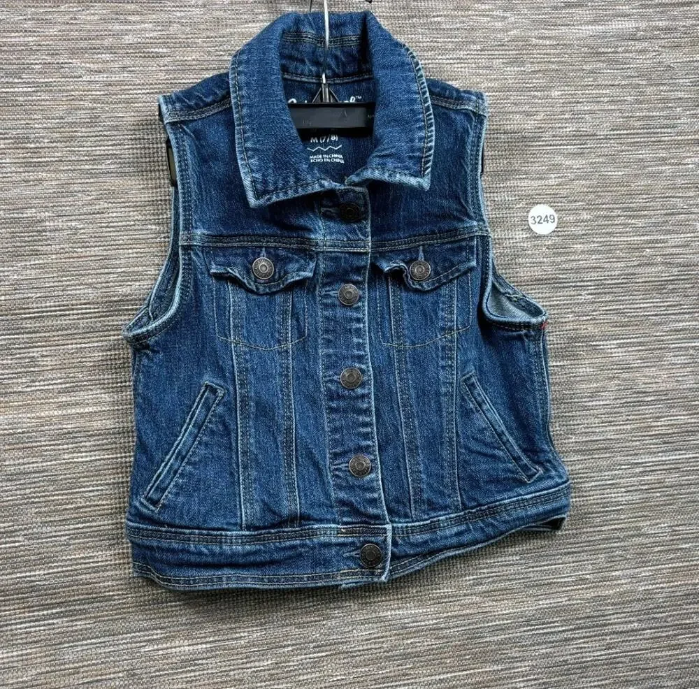 Cat & Jack Denim Button Front Jacket Girls Size M 7-8 Blue Sleeveless